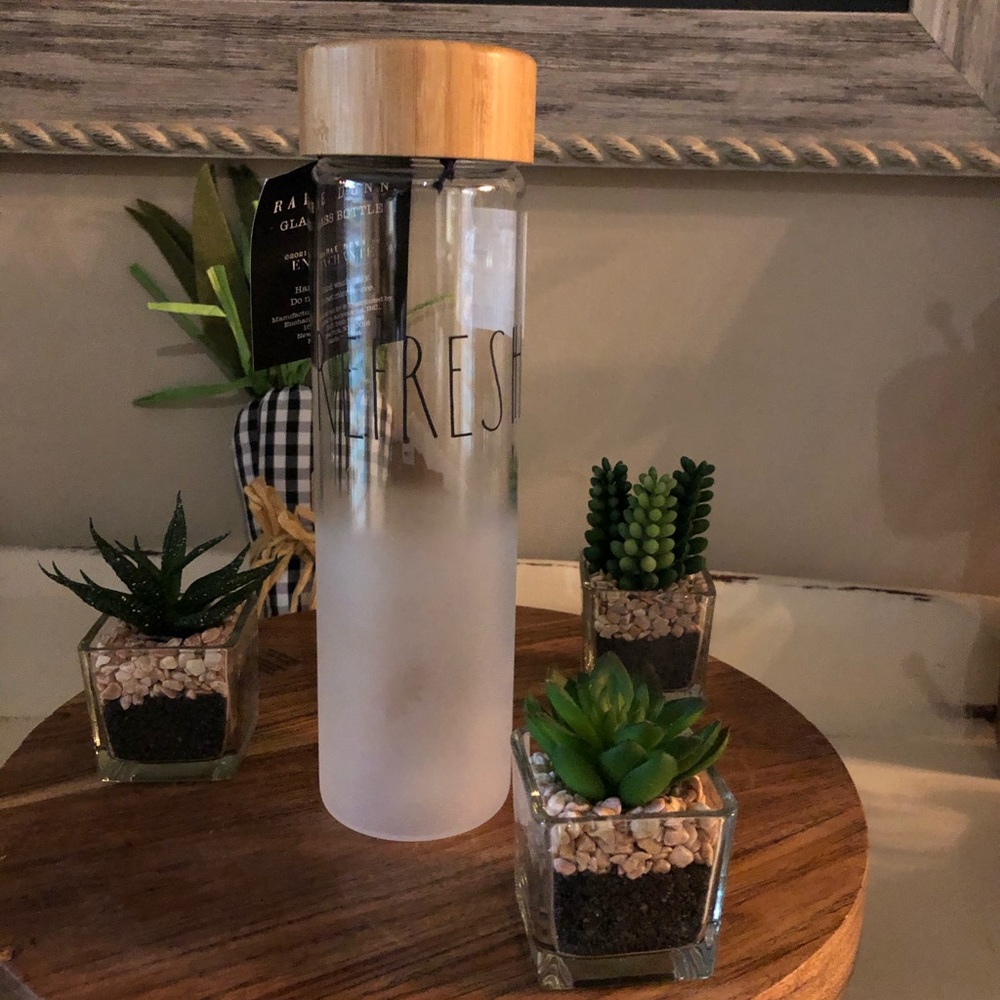 Rae Dunn glass Refresh water bottle NWT